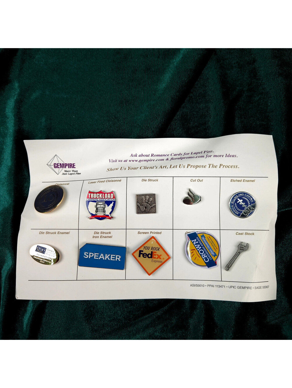 GEMPIRE Promo Lapel Pin Sample Card FedEx TruckLoad UMA Multiple Designs